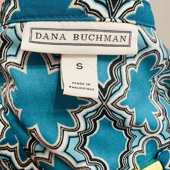 Dana Buchman Women’s Turquoise Black Blouse S Metal Accent (A0127) - Picture 5 of 6